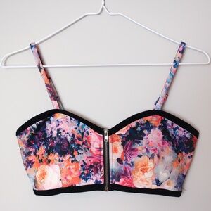 Floral Print Zipper Women's Bralette